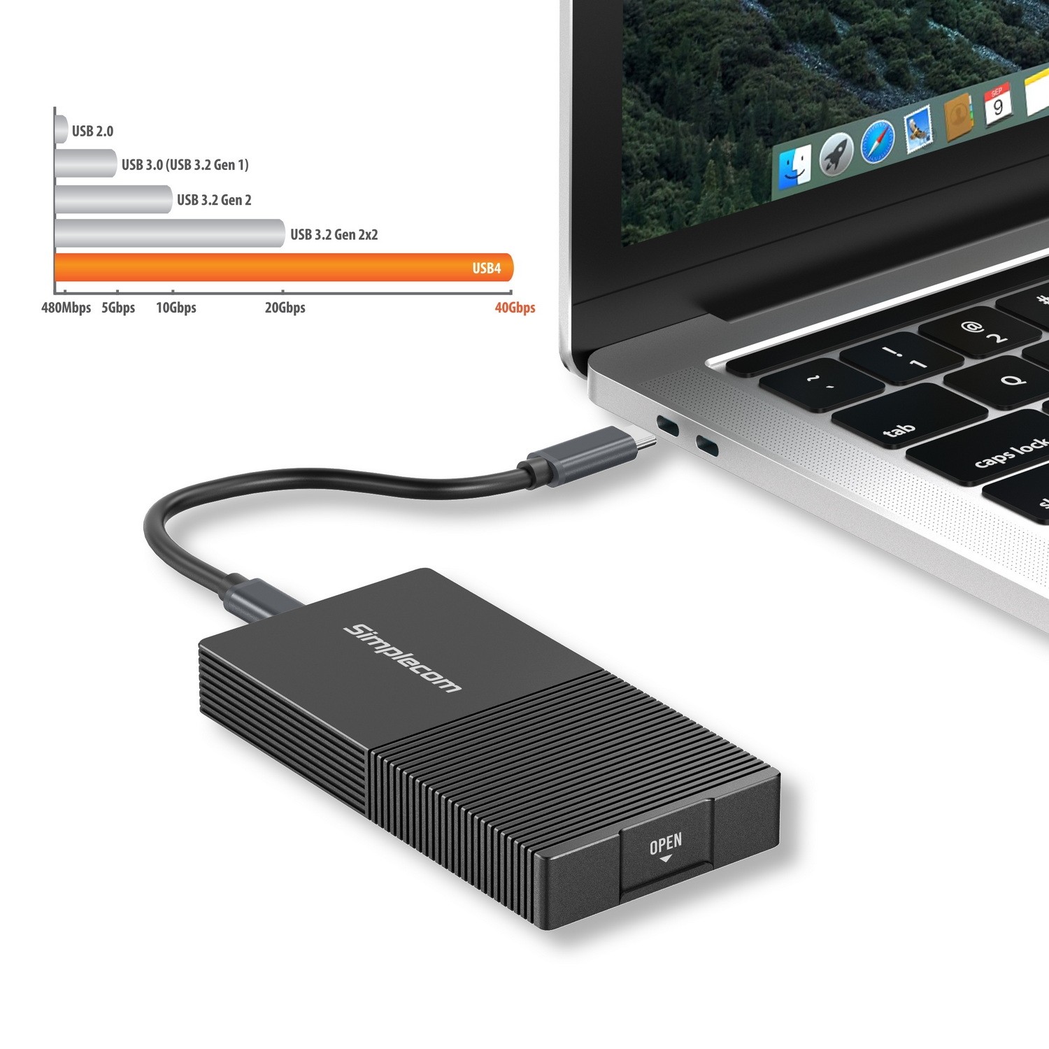 A large marketing image providing additional information about the product Simplecom SE640 USB4 to NVMe M.2 SSD USB-C Enclosure 40Gbps - Additional alt info not provided